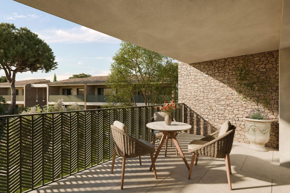 Loggia d'un logement d'Inima ouvrant sur les jardins